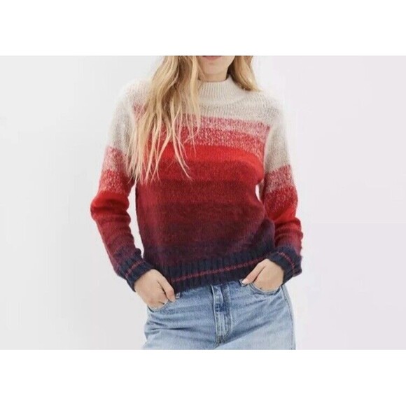 AMERICAN EAGLE Fuzzy Red Ombre Stripe Mock Neck Sweater Women's XS NWT - Picture 1 of 11